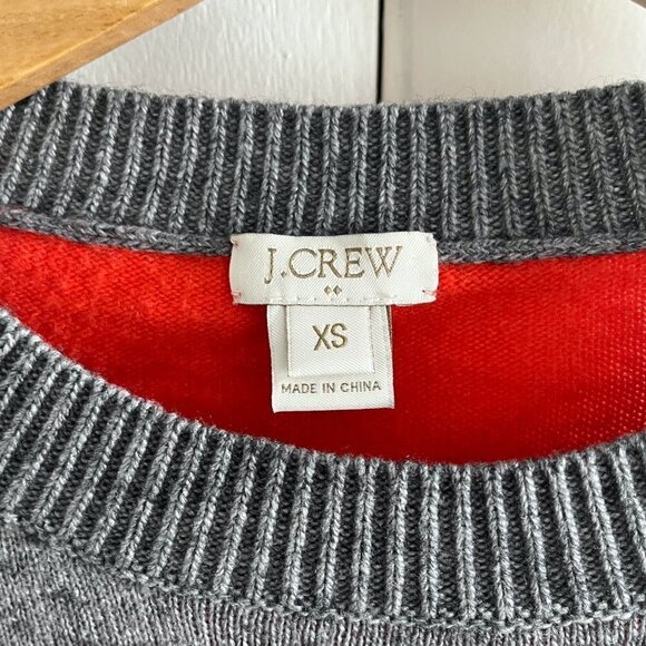 J CREW ~ Grey and Red Wool Blend Sweater - Picture 2 of 6